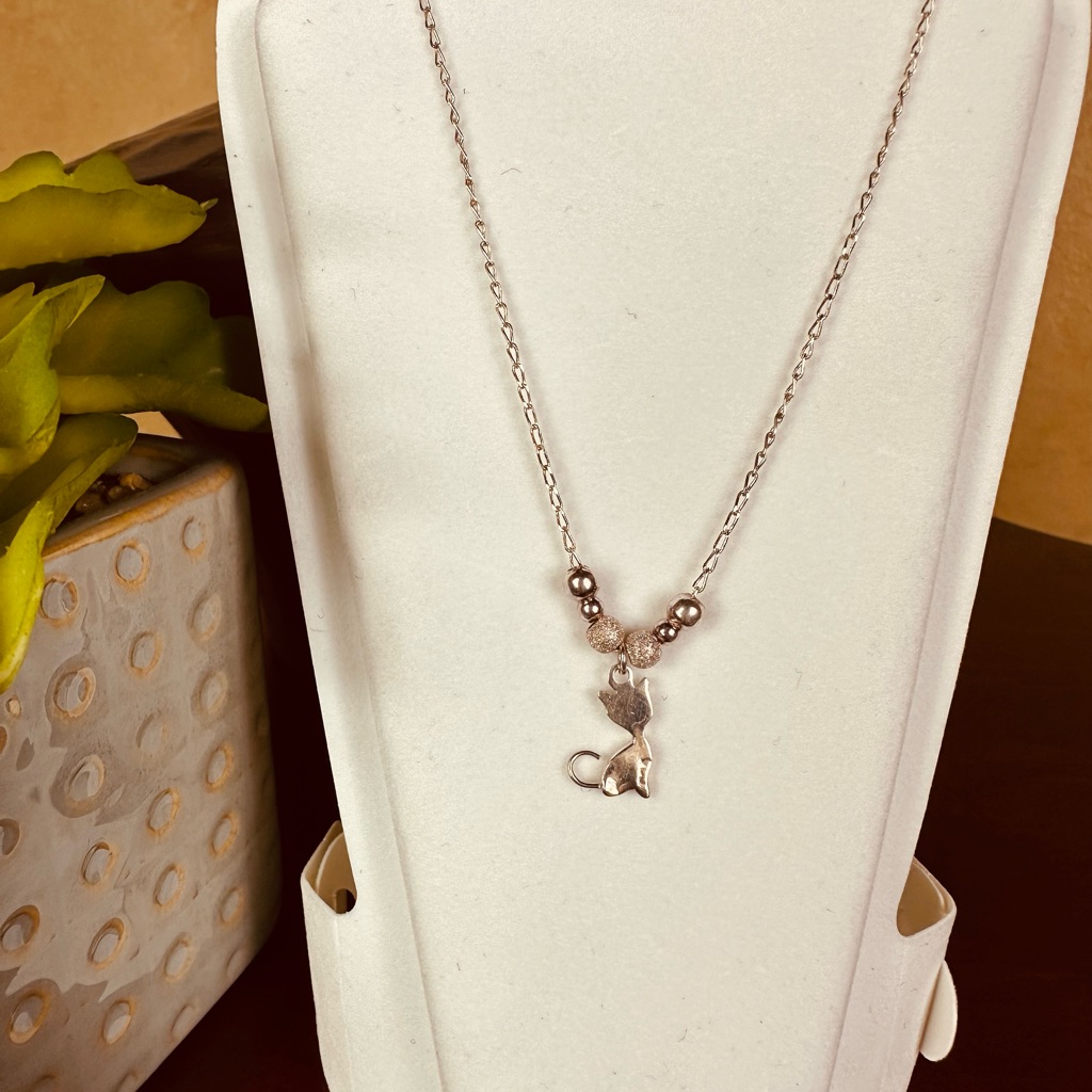 Sterling Silver 925 Chain Necklace Oval Links Cat Charm 38$